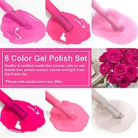 Eodci Gel Nail Polish Set 6 Colors Summer Hot Pink Shades Neon Light Bright Pink Magenta Electric Tones Craze Sakura Nail Art D