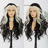 Andria Blonde Skunk Stripe Lace Front Wigs Black And Blonde Long Body Wave Wig Glueless Natural Wave Transparent Lace Wig Synthe