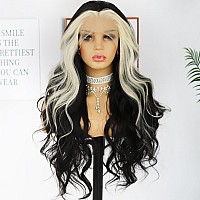 Andria Blonde Skunk Stripe Lace Front Wigs Black And Blonde Long Body Wave Wig Glueless Natural Wave Transparent Lace Wig Synthe