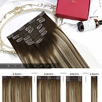 Moresoo Hair Extensions Clip Ins Dark Brown Balayage Clip In Hair Extensions Ombre Medium Brown To Bleach Blonde Natural Human H