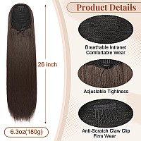 Flufymooz Ponytail Extension 26 Inch Long Straight Drawstring Ponytail Synthetic Hairpieces Fake Pony Tails Natural Soft Clip I