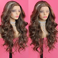 Andria Highlight Brown Lace Front Wig Loose Wave Wigs With Baby Hair Brown And Blonde Streak Wig Glueless Lace Wigs Long Body Wa