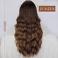 Lativ Brown Wig With Bangs Long Wavy Wig With Dark Roots For Women Curly Wavy Wig Synthetic Fiber Natural Looking Hair Replaceme