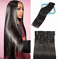 Lorien Clip In Hair Extensions Real Human Hair 24 Inch 120G 1B Natural Black Clip In 100 Brazilian Remy Human Hair Extension