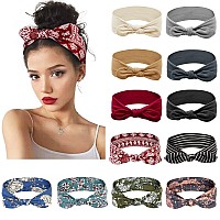 Huachi 12 Pack African Bow Headbands For Women Elastic Headwraps Hair Band Knotted Headband Stretchy Rabbit Ears Turban Fashion