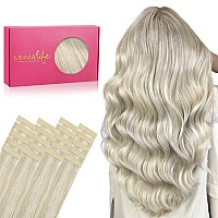 Wennalife Tape In Hair Extensions Human Hair 20Pcs 40G 12 Inch Ash Blonde Highlighted Platinum Blonde Remy Hair Extensions Stra