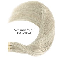 Wennalife Tape In Hair Extensions Human Hair 20Pcs 40G 12 Inch Ash Blonde Highlighted Platinum Blonde Remy Hair Extensions Stra