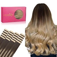 Wennalife Tape In Hair Extensions Human Hair 20Pcs 40G 12 Inch Balayage Chocolate Brown To Dirty Blonde Remy Hair Extensions St