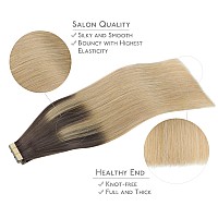 Wennalife Tape In Hair Extensions Human Hair 20Pcs 40G 12 Inch Balayage Chocolate Brown To Dirty Blonde Remy Hair Extensions St