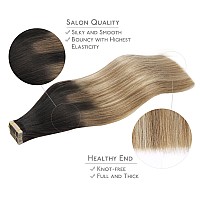 Wennalife Tape In Hair Extensions Human Hair 20Pcs 30G 10 Inch Dark Brown To Chestnut Brown And Dirty Blonde Highlighted Remy H