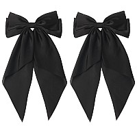 Susulu Black Ribbon Bow Hair Clips With Longtail Party Hairpins And Accessories For Women And Girls 2Pcs