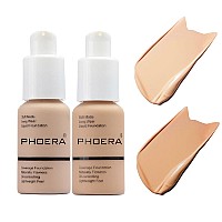 2 Pack Phoera Foundation 102 Nude And 104 Buff Beigeflawless Soft Matte Liquid Foundation 24 Hr Oil Control Concealer Foundat