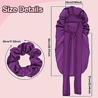 Plumxue Long Silksatin Hair Bonnet Extra Large Sleeping Cap For Women Braid Curly With Adjustable Tie Band And Scrunchies Pu