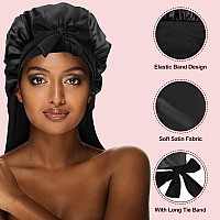 Plumxue Long Silksatin Hair Bonnet Extra Large Sleeping Cap For Women Braid Curly With Adjustable Tie Band And Scrunchies Bl