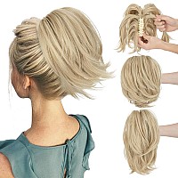 Cjl Hair Claw Clip Short Ponytail Hair Extensions Bendable Metals Messy Bun Hair Piece Wavy Curly Fake Hairpieces White Blonde