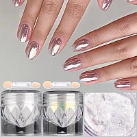 Pearl Chrome Nail Powder 2 Boxes White Chrome Powder Pigment For Glazed Donut Nail Art Moonlight Powder Mirror Effect Glitter