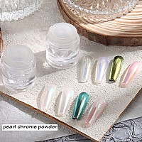 Pearl Chrome Nail Powder 2 Boxes White Chrome Powder Pigment For Glazed Donut Nail Art Moonlight Powder Mirror Effect Glitter