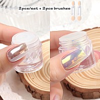 Pearl Chrome Nail Powder 2 Boxes White Chrome Powder Pigment For Glazed Donut Nail Art Moonlight Powder Mirror Effect Glitter