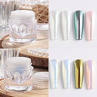 Pearl Chrome Nail Powder 2 Boxes White Chrome Powder Pigment For Glazed Donut Nail Art Moonlight Powder Mirror Effect Glitter