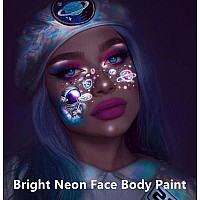 Go Ho Uv Blacklight Neon White Face Body Paintwater Based Bright Color Neon Fluorescent Body Paint With Cushion Applicatorglow