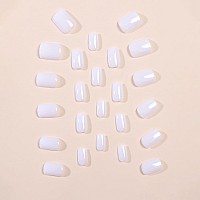 White Press On Nails Short Fake Nails With Nail Glue Acrylic Square False Nails With Artificial Glossy Designs Short Square Nail