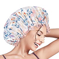 Aquior Shower Cap For Women Reusable Shower Caps Double Layer Waterproof Womens Girls Adult Hair Cap For All Hair Lengths With