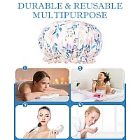 Aquior Shower Cap For Women Reusable Shower Caps Double Layer Waterproof Womens Girls Adult Hair Cap For All Hair Lengths With