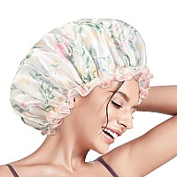 Aquior Shower Cap For Women Reusable Shower Caps Double Layer Waterproof Womens Girls Adult Hair Cap For All Hair Lengths With