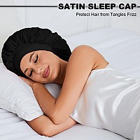 Silk Bonnet For Sleeping Satin Hair Bonnets Large Sleep Cap For Women Hair Wrap For Curly Hair Afros With Tie Band Black