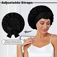 Silk Bonnet For Sleeping Satin Hair Bonnets Large Sleep Cap For Women Hair Wrap For Curly Hair Afros With Tie Band Black