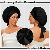 Silk Bonnet For Sleeping Satin Hair Bonnets Large Sleep Cap For Women Hair Wrap For Curly Hair Afros With Tie Band Black