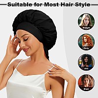 Silk Bonnet For Sleeping Satin Hair Bonnets Large Sleep Cap For Women Hair Wrap For Curly Hair Afros With Tie Band Black