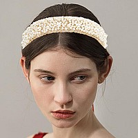 Mhdgg Pearl Headbands For Women Pearls Fashion Headbands White Artificial Pearl Rhinestones Hairbands Bridal Hair Hoop Party Wed