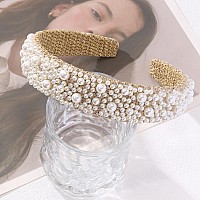 Mhdgg Pearl Headbands For Women Pearls Fashion Headbands White Artificial Pearl Rhinestones Hairbands Bridal Hair Hoop Party Wed