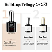 Modelones 3 Pcs Builder Nail Gel With No Wipe Gel Base And Top Coat Shine Finish And Long Lasting Clear Builder Nail Kit For