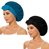 Silk Bonnet For Sleeping Satin Hair Bonnets Large Sleep Cap For Women Hair Wrap For Curly Hair Afros With Tie Band Blacknavy