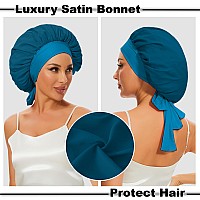 Silk Bonnet For Sleeping Satin Hair Bonnets Large Sleep Cap For Women Hair Wrap For Curly Hair Afros With Tie Band Blacknavy