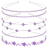 Jaciya Rhinestone Headband 4 Pieces Silver Bridal Headbands Purple Crystal Bling Headbands For Women Rhinestones Headbands For W