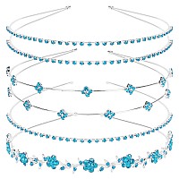 Jaciya Rhinestone Headband 4 Pieces Silver Bridal Headbands Blue Crystal Bling Headbands For Women Rhinestones Headbands For Wom