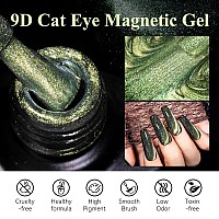 Mizhse 9D Cat Eye Gel Nail Polish Light Green Magnetic Gel Polish With Magnet Stick Magic Galaxy Effect Holographic Glitter Si