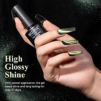 Mizhse 9D Cat Eye Gel Nail Polish Light Green Magnetic Gel Polish With Magnet Stick Magic Galaxy Effect Holographic Glitter Si