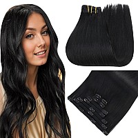 Easyouth Clip In Hair Extensions Real Human Hair Jet Black Human Hair Clip In Extensions Real Human Hair For Women Hair Extensio