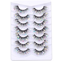 Glitter Lashes Dramatic False Eyelashes With Shinny Glitter Decorative Colored Lashes Glow In The Dark Faux Mink Eyelahses Cat E