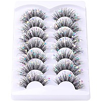 Glitter Lashes Dramatic False Eyelashes With Shinny Glitter Decorative Colored Lashes Glow In The Dark Faux Mink Eyelahses Cat E