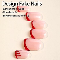 24 Pcs Halloween Press On Nails Short French Tips False Nails With Designs Cute Nude Pink Fake Nails Red Blood Nail Tips Acrylic