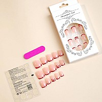 24 Pcs Halloween Press On Nails Short French Tips False Nails With Designs Cute Nude Pink Fake Nails Red Blood Nail Tips Acrylic