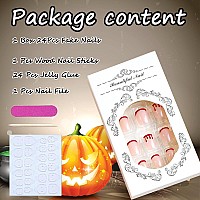 24 Pcs Halloween Press On Nails Short French Tips False Nails With Designs Cute Nude Pink Fake Nails Red Blood Nail Tips Acrylic