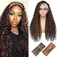 Aksice Headband Wig Synthetic 26 Inch Water Wave Headband Wigs For Black Women Wet And Wavy Wigs With Headbands Attached Gluel