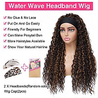 Aksice Headband Wig Synthetic 26 Inch Water Wave Headband Wigs For Black Women Wet And Wavy Wigs With Headbands Attached Gluel