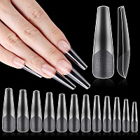 Inenk Flattened No C Curve Xxl Coffin Nail Tips Half Matte Clear Half Cover Coffin Flat Tips For Acrylic Nails Salons Home Diy